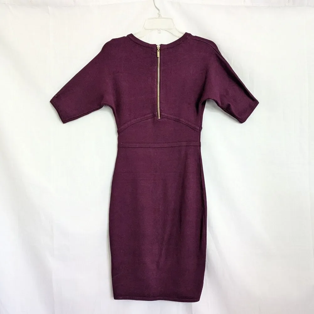 BEBE Purple Plum Knit Dress Size S Keyhole Cutout Bodycon Short Sleeves - Picture 5 of 16